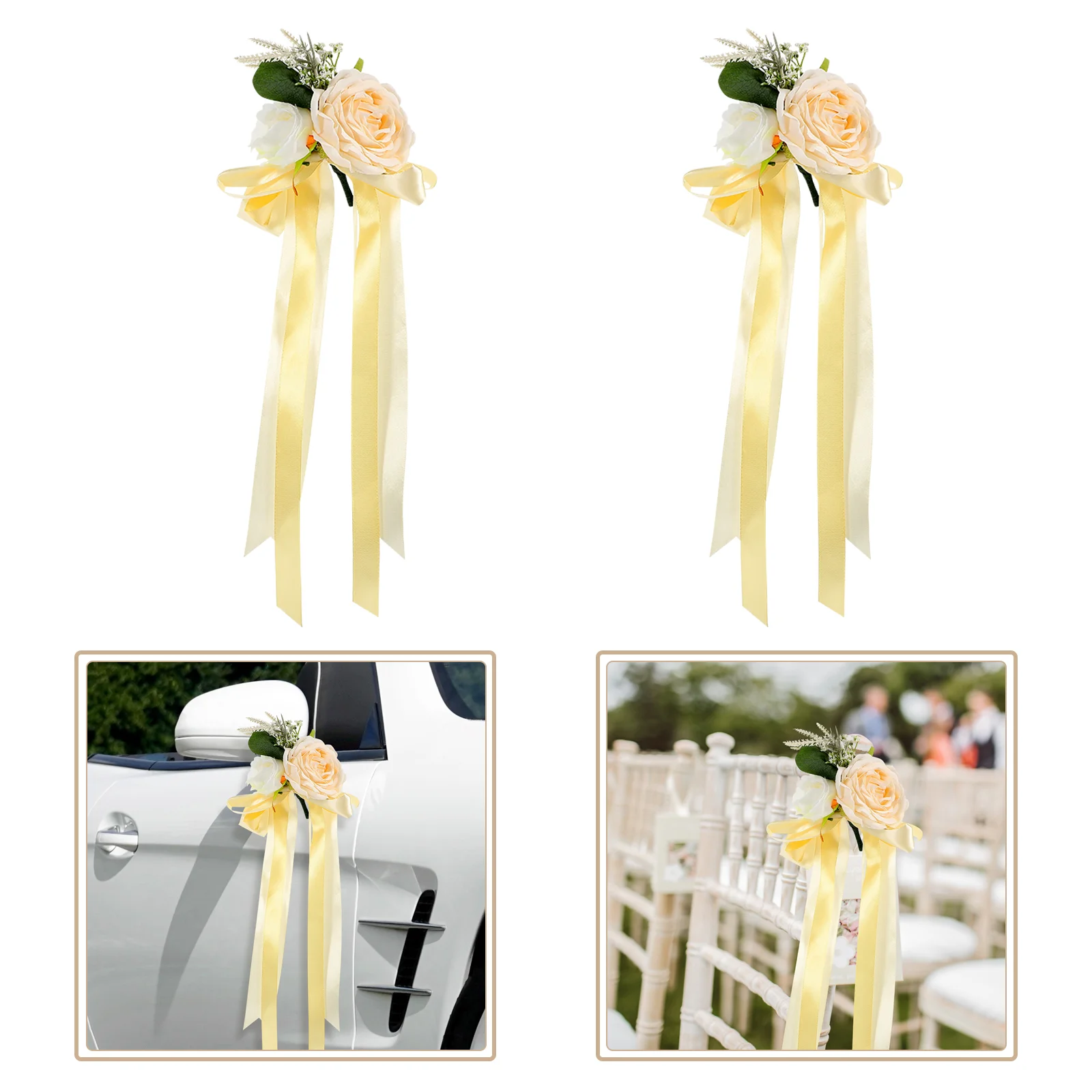 

Flower Wedding Car Artificial Rose Mirror Ribbon Rearview Bouquet Decoration Bridal Wrist Bride Corsage Silk Decor Fake Party
