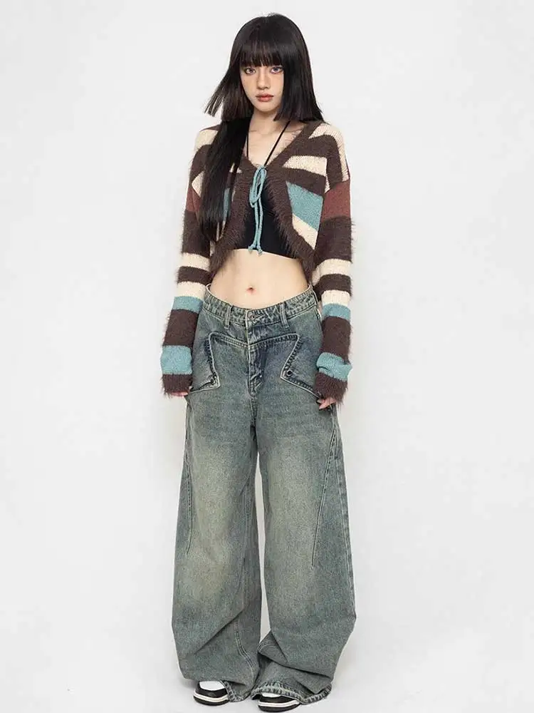 Разборные женские мешковатые джинсы REDDACHiC с откидной складкой состаренные