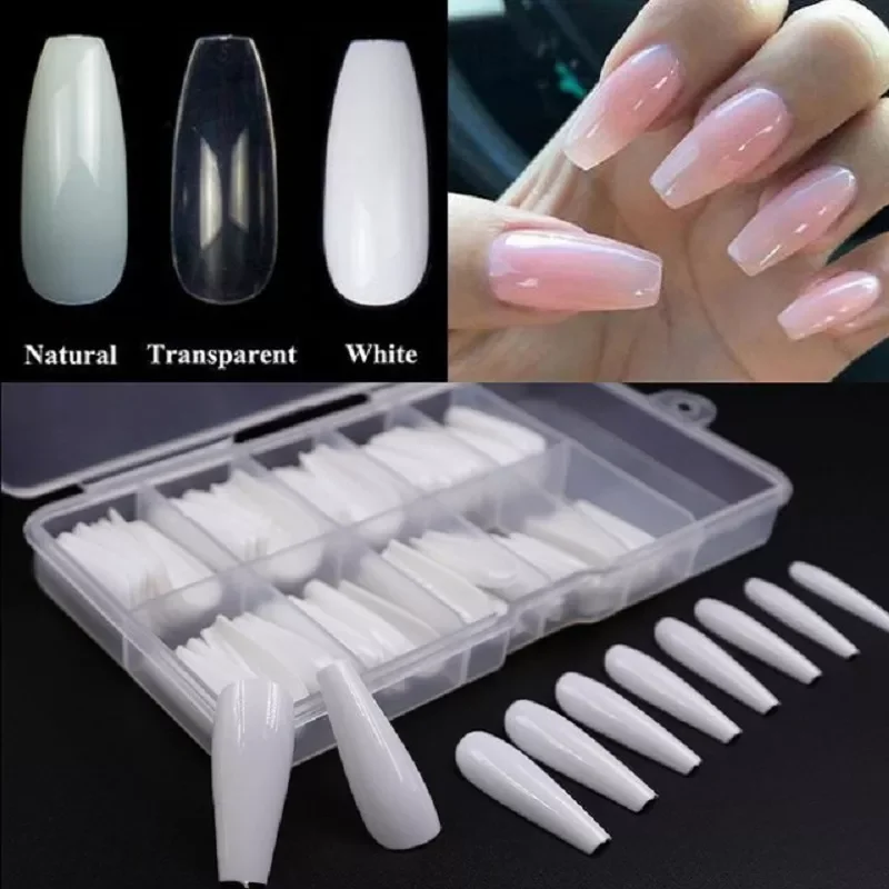 

Transparent/Natural Ballerina Nail Art Tips False Coffin Nails Art Tips Flat Shape Full Cover Manicure Fake Nail Tips