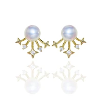 meibapj new fashion 925 genuine silver natural freshwater pearl goldenr star stud earrings fine wedding jewelry for women
