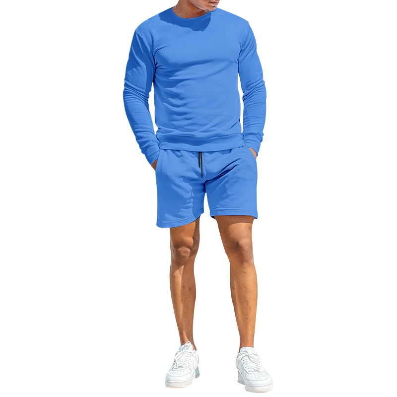 New men's sportswear set, casual solid color shirt, sportswear, fitness and sports 2 sets of clothes, sports pants, men