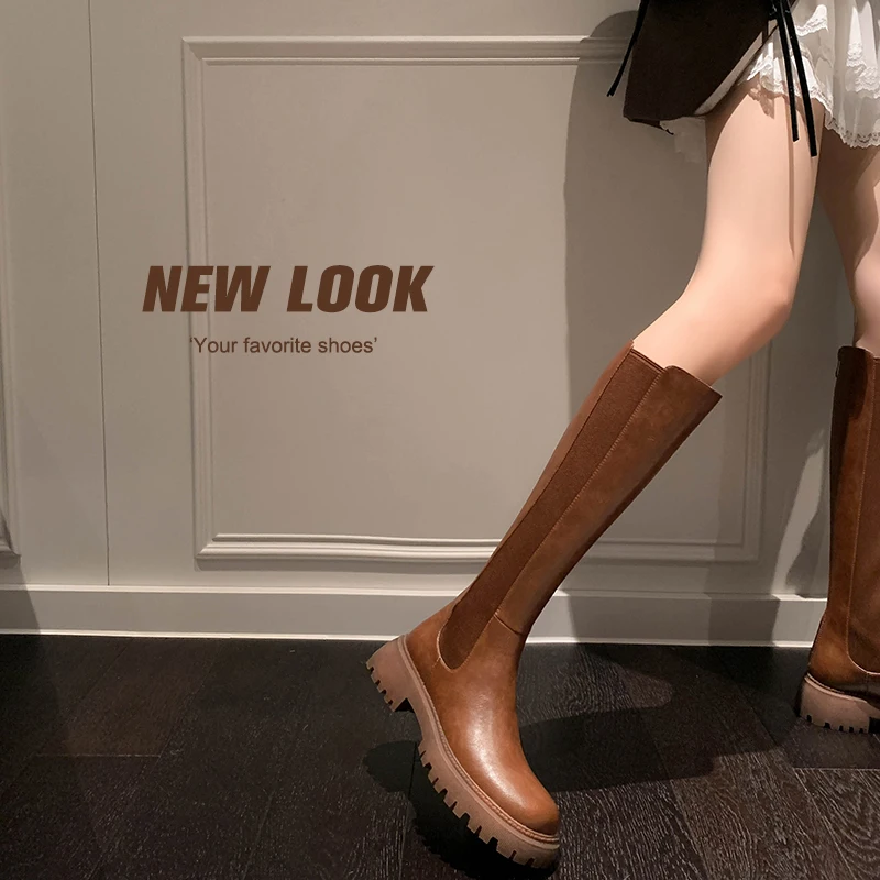

2022 new Autumn and winter Women knee-high boots natural leather 22-25cm cowhide upper high boots Chimney Boots Knight boots