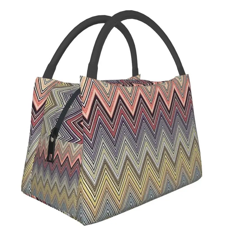 

Missoni Abstract Zigzag Camouflage Insulated Lunch Tote Bag for Women Twin Peaks Geometric Patterns Thermal Bento Box