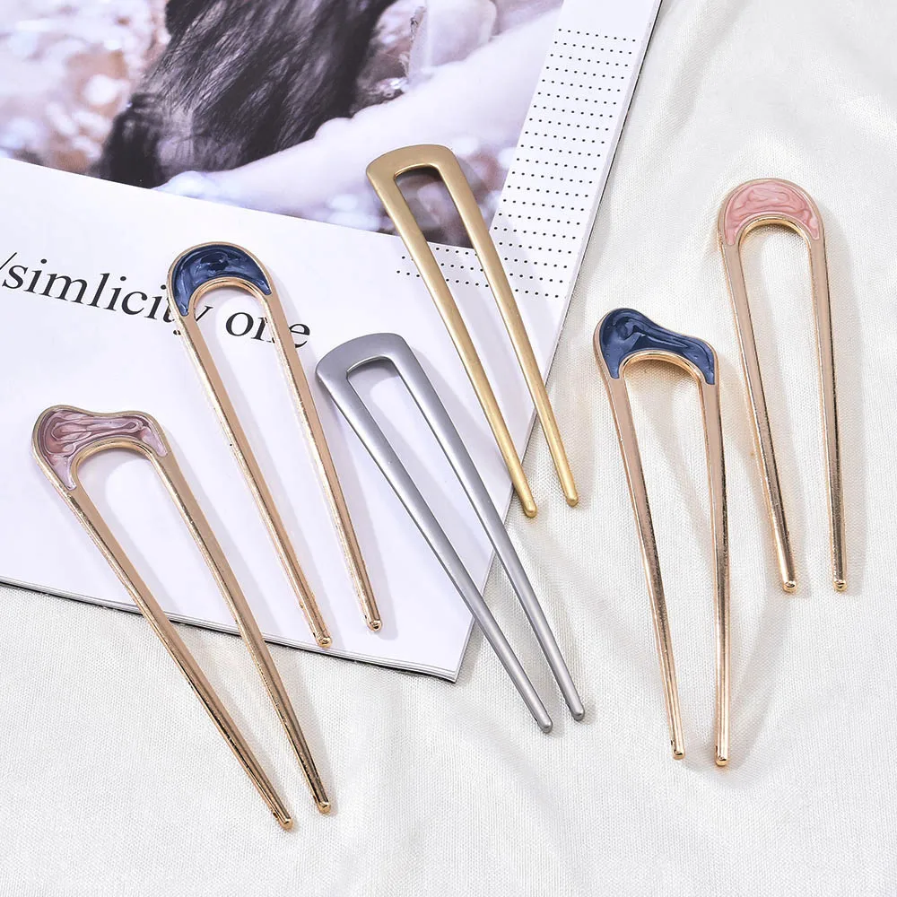 

Multicolor Simple Fashion Temperament Alloy U Shape Sticks Ladies Hair Shell Paper Hairpin Tools Headwear Women Accessories