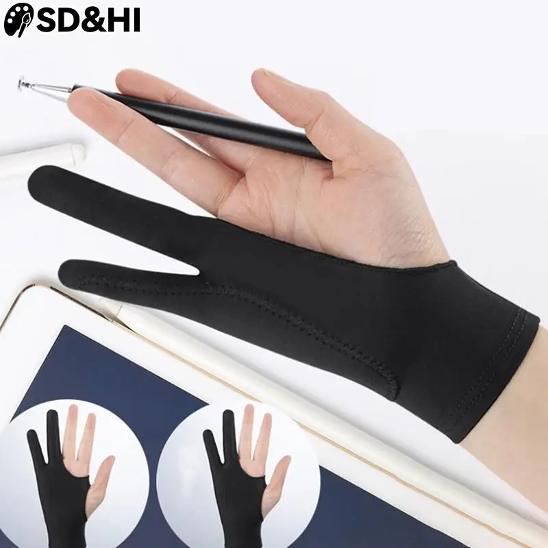 1X Künstler Zeichnung Handschuh Für Alle Grafiken Zeichnung Tablet Schwarz 2 Finger Anti-Fouling Sowohl Für Rechts Und Links Hand Schwarz Freie Größe