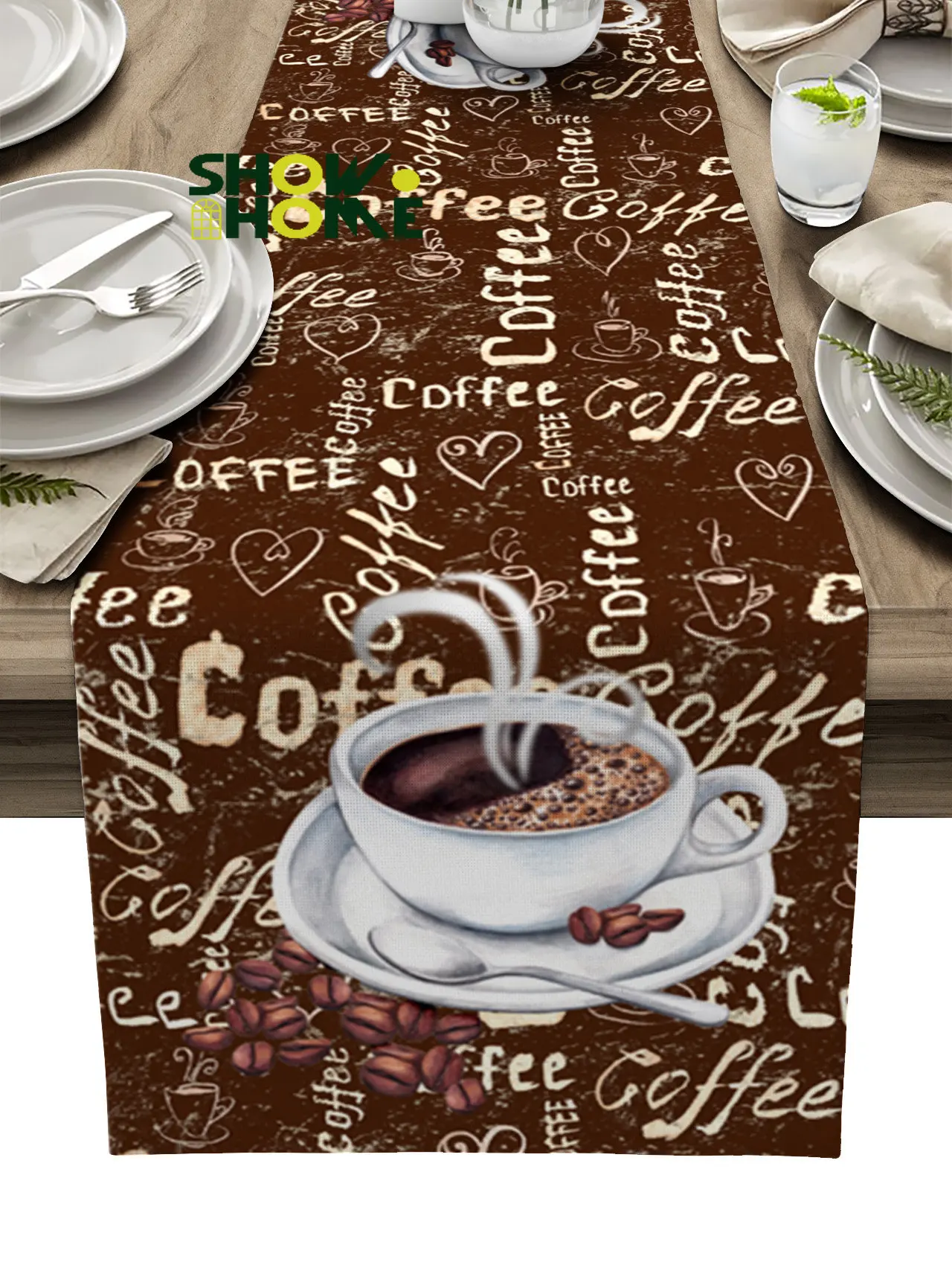 

Vintage Style Coffee Beans Sugar Table Runner Luxury Wedding Decoration Table Cover Christmas Decoration Tablecloth