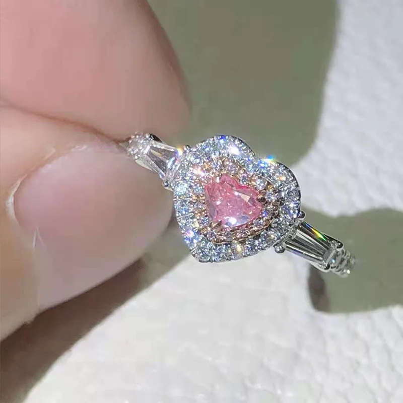 

Milan Girl Heart-shaped Inlaid Pink Zircon Open Ring Female New Niche Design Fashion High-end Love Jewelry Banquet Jewelry
