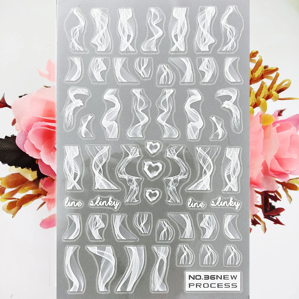 

3D наклейка для ногтей, искусство, матовые слайдеры, Whtie, изящная шикарная лента для ногтей, декоративные наклейки, самоклеящиеся аксессуары ...