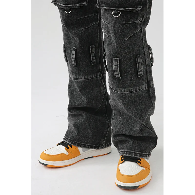 Streetwear Men 2022 New Pattern Recreational  Straight Cylinder  Black Jeans Multiple Pockets Loose  Cargo Pants Autumn Female