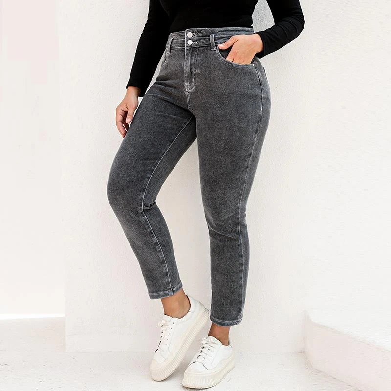 

2022 Spring and Autumn Stretchy Plus Size high waist Gray Harem loose 6XL 7XL 120 KGS women boyfriend 7XL 8XL Jeans for Women