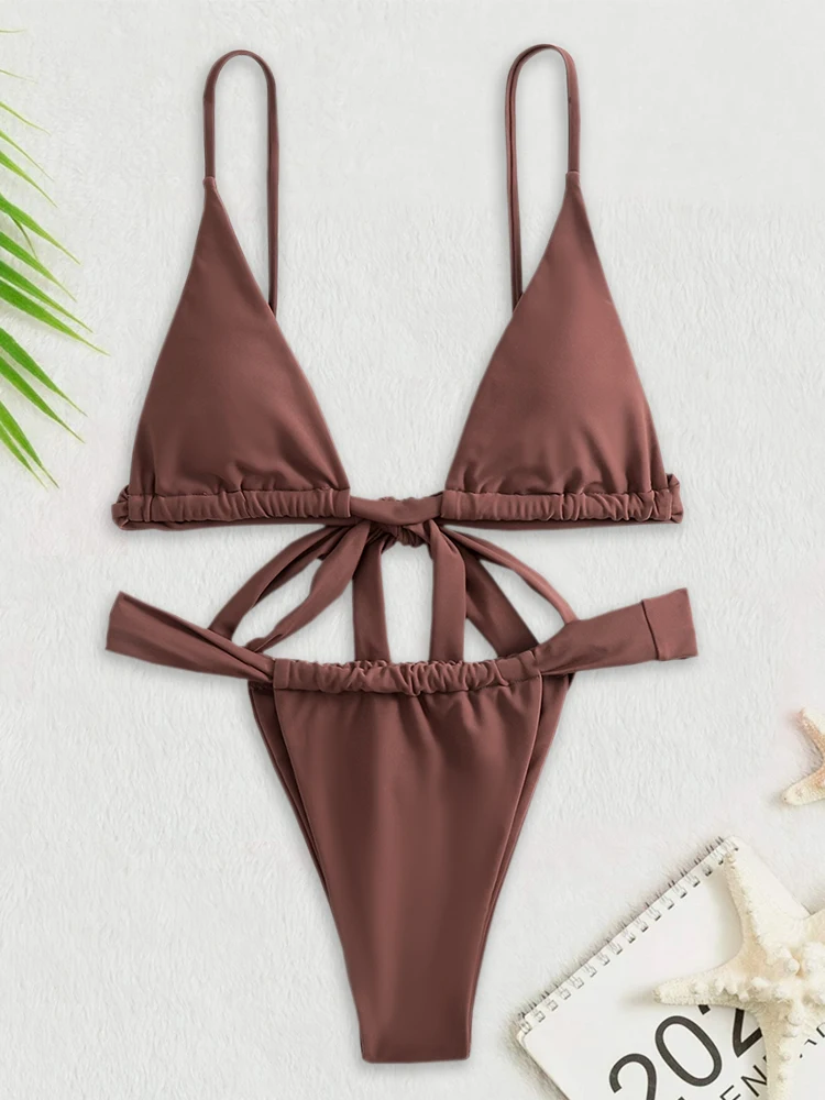 

Bikinis 2023 New Swimwear Women Adjustable Strap Swimsuit Solid Bikini Set High Waist Thong Swimming For Female Summer Beachwear