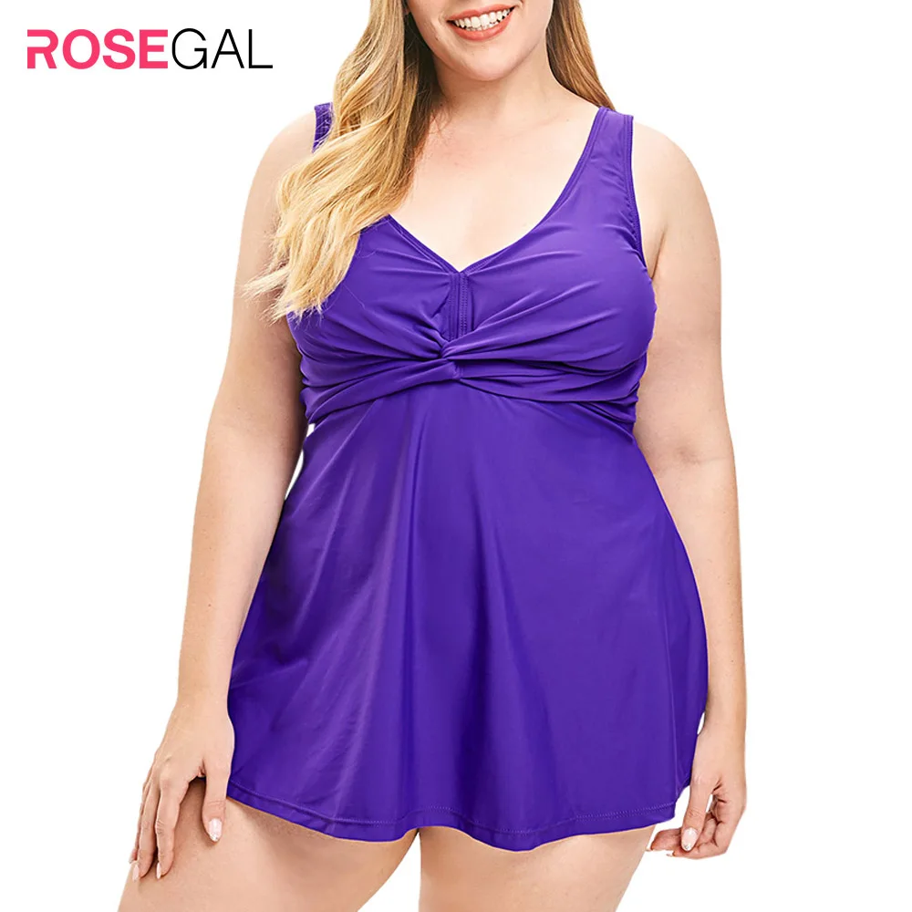 

ROSEGAL Plus Size Purple Twist Front Tankini Swimsuit Plunging Tank Top,Boyshorts Padded Bathing Suit Women Summer Beachwear 2xl