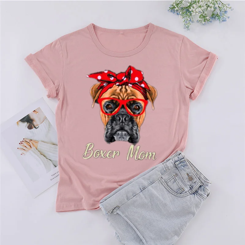 

Boxer mom Dog Shirt mama Private custom color printing 100% cotton Short Sleeve Top Tee Cotton O Neck Unisex Drop shipping goth