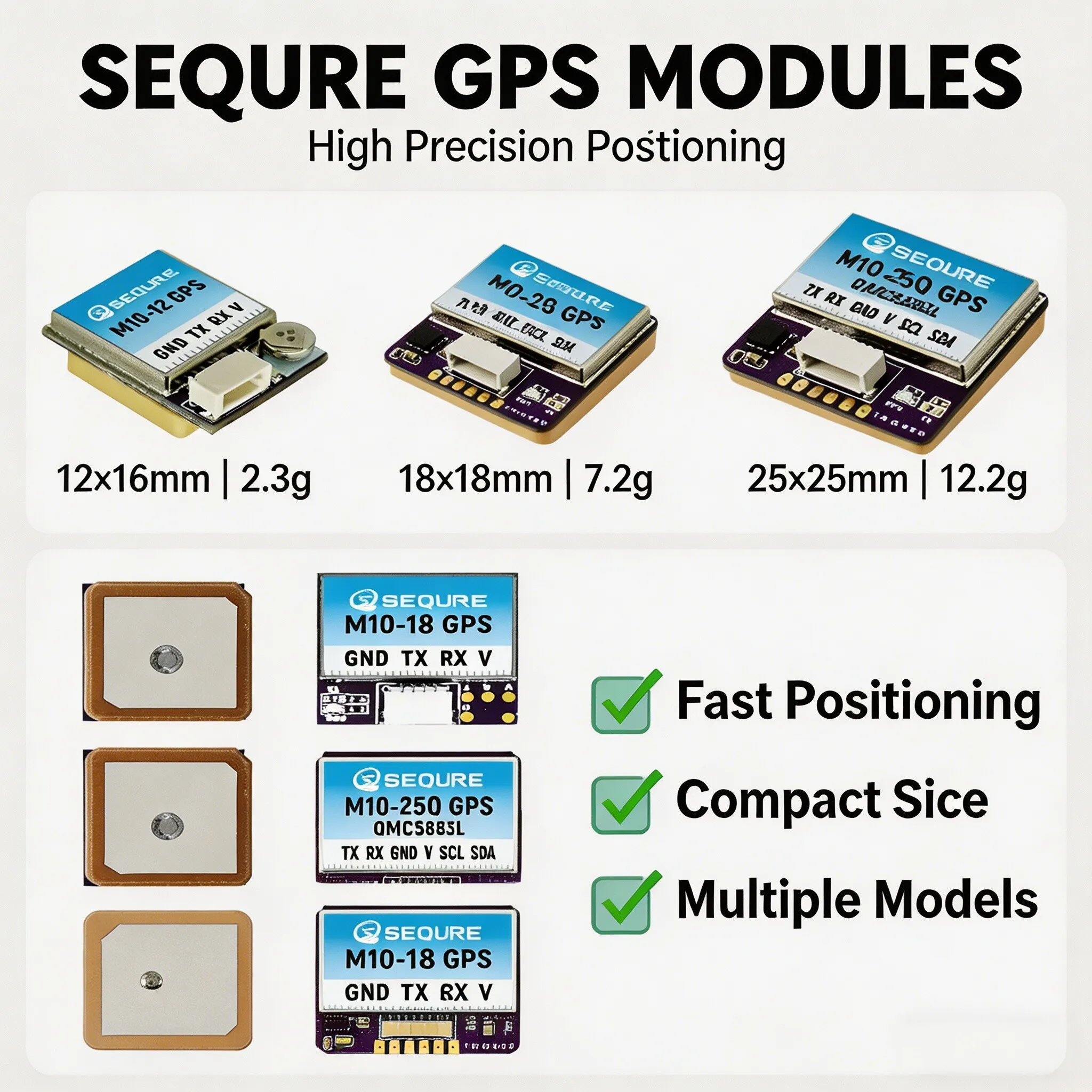 Фото SEQURE M10-12 | M10-18 | M10-25Q GPS-модуль малого размера для быстрого позиционирования INVA BF, для гоночных дронов с фиксированным крылом, FPV-возврат, компас QMC5883L №3