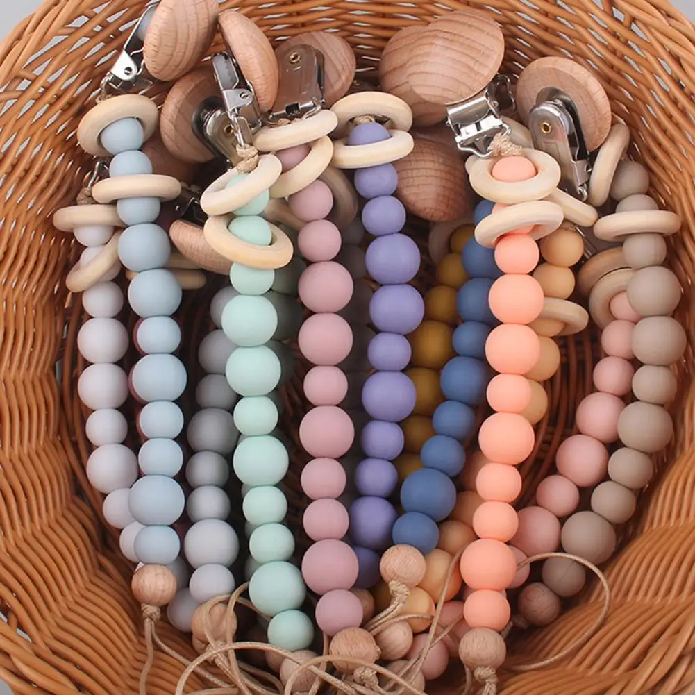 

Practical Wooden Bead Baby Pacifier Anti-loss Chain Chew Gift Pacifier Chain Portable Anti-winding