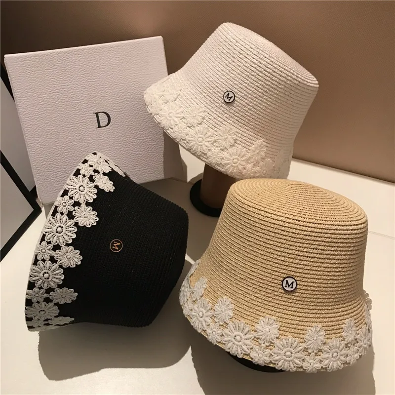 

Straw hat summer female basin han edition lace cap M standard Japanese temperament bucket hat sunscreen fisherman hathigh qualit
