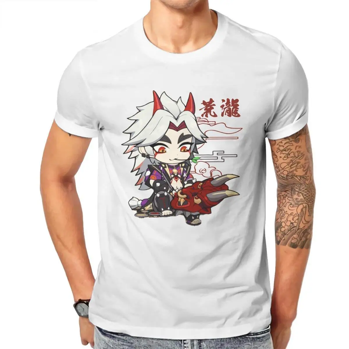 Genshin Impact  Men T Shirt Kawaii Arataki Itto Anime Vintage Tee Shirt Crew Neck T-Shirt Pure Cotton Gift Idea Clothes