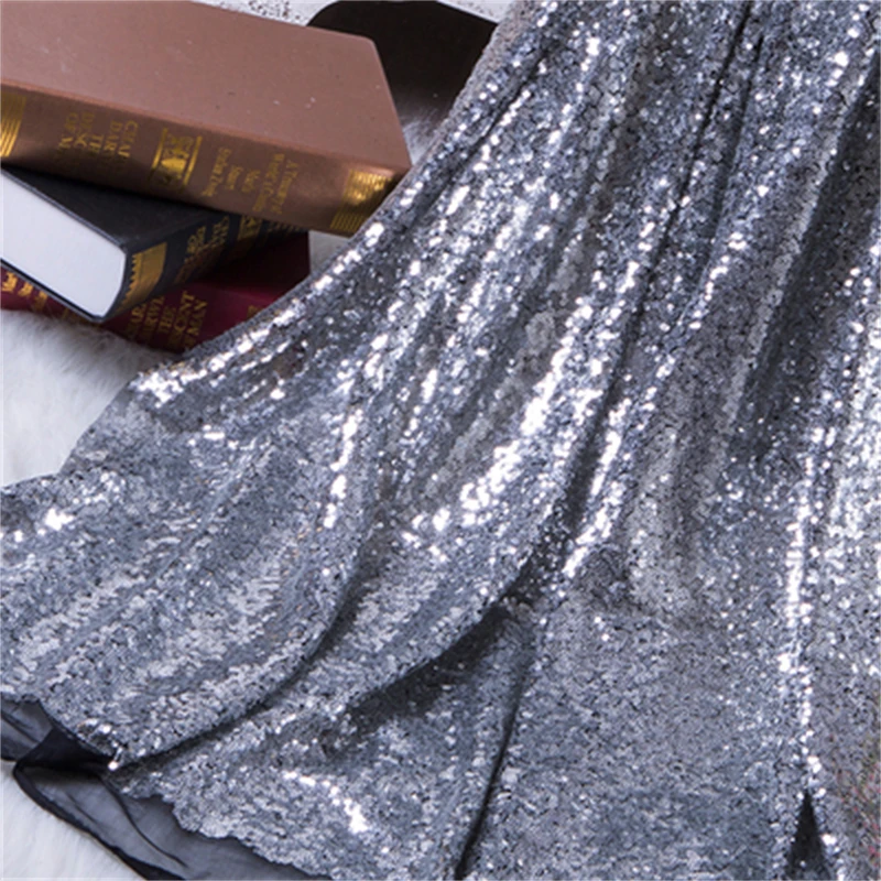 Блестящая ткань с вышивкой и блестками материал золотого серебряного блестящего