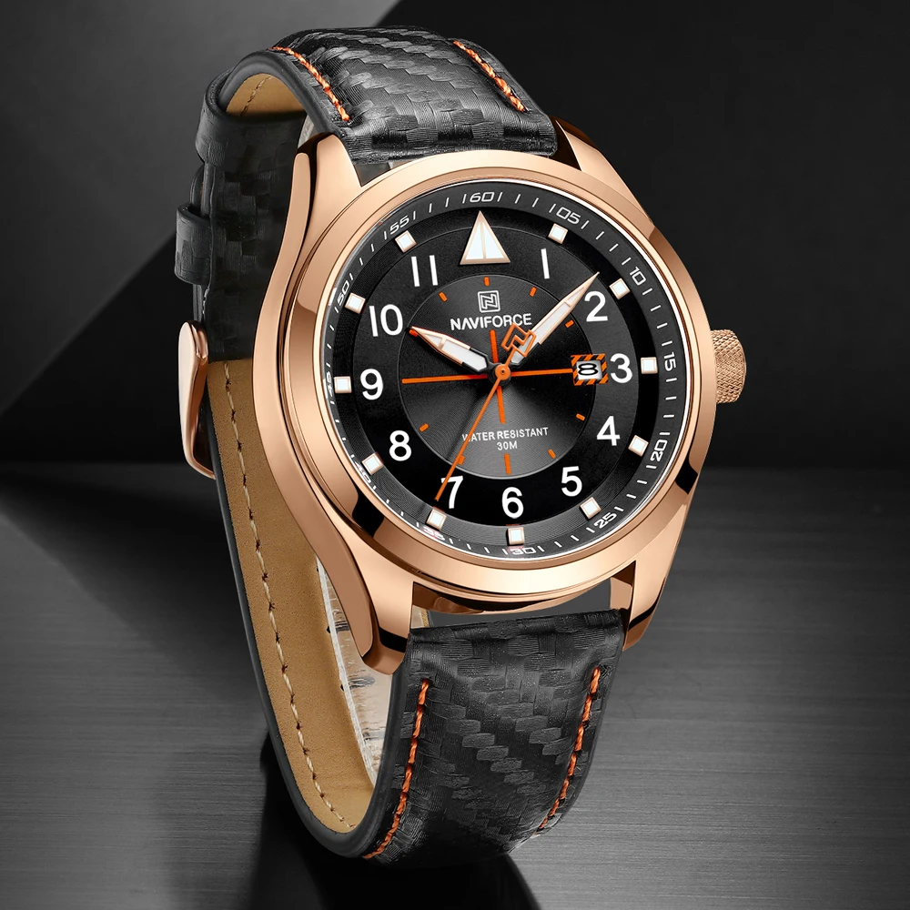 NAVIFORCE Новые Модные Военные мужские часы роскошные кожаные водонепроницаемые