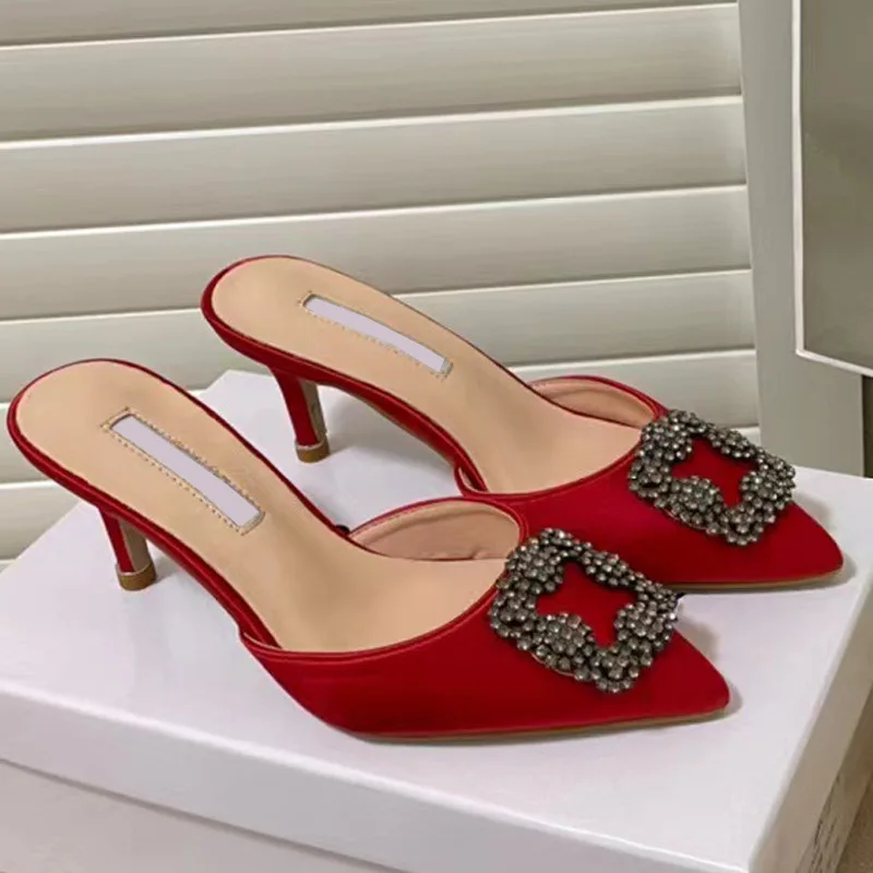 

High heels women's pointed toe rhinestone back empty fashion sandals and slippers summer new all-match large size women's shoes