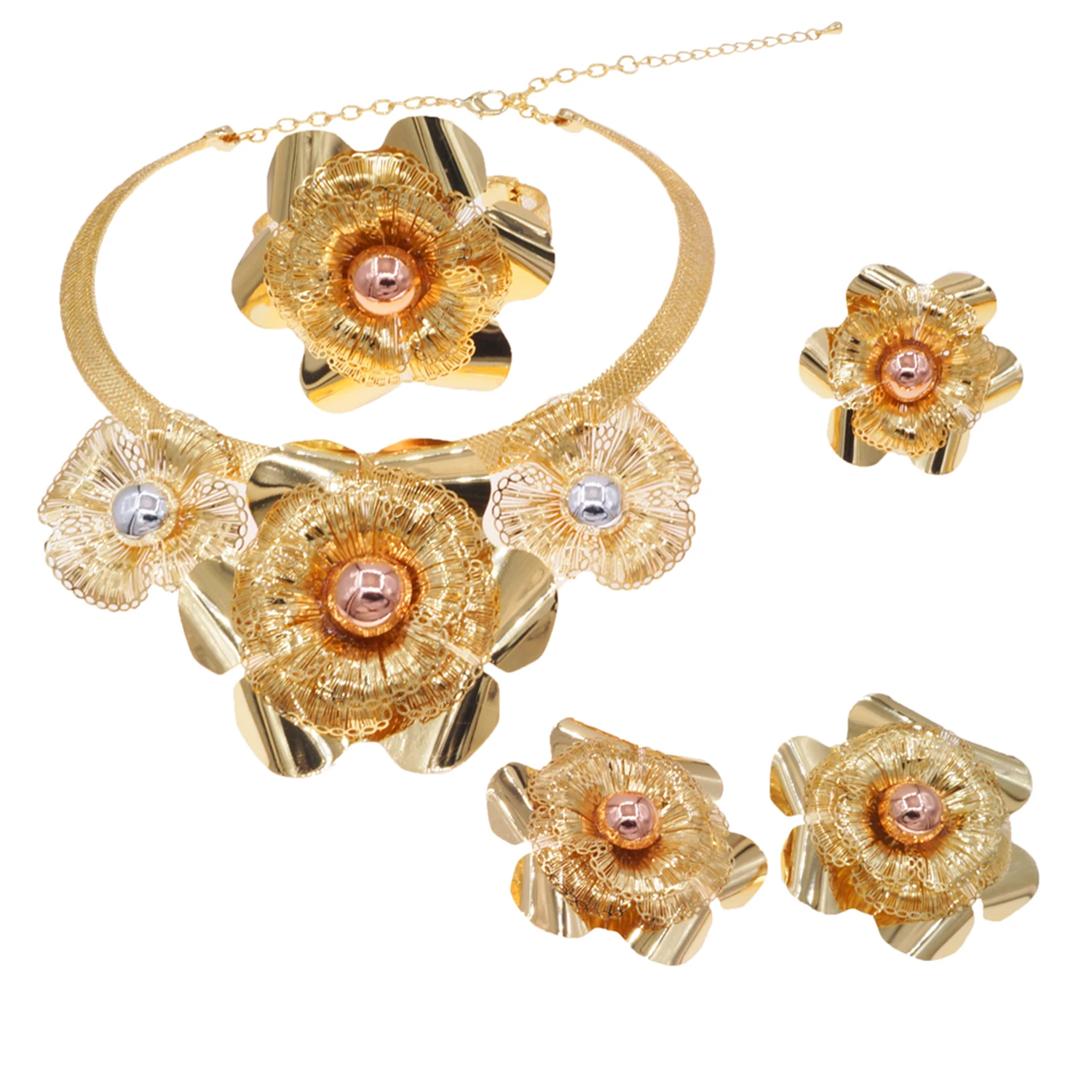 4 шт. ювелирные изделия Yulaili с изображением цветка из Дубая 18 к позолоченные