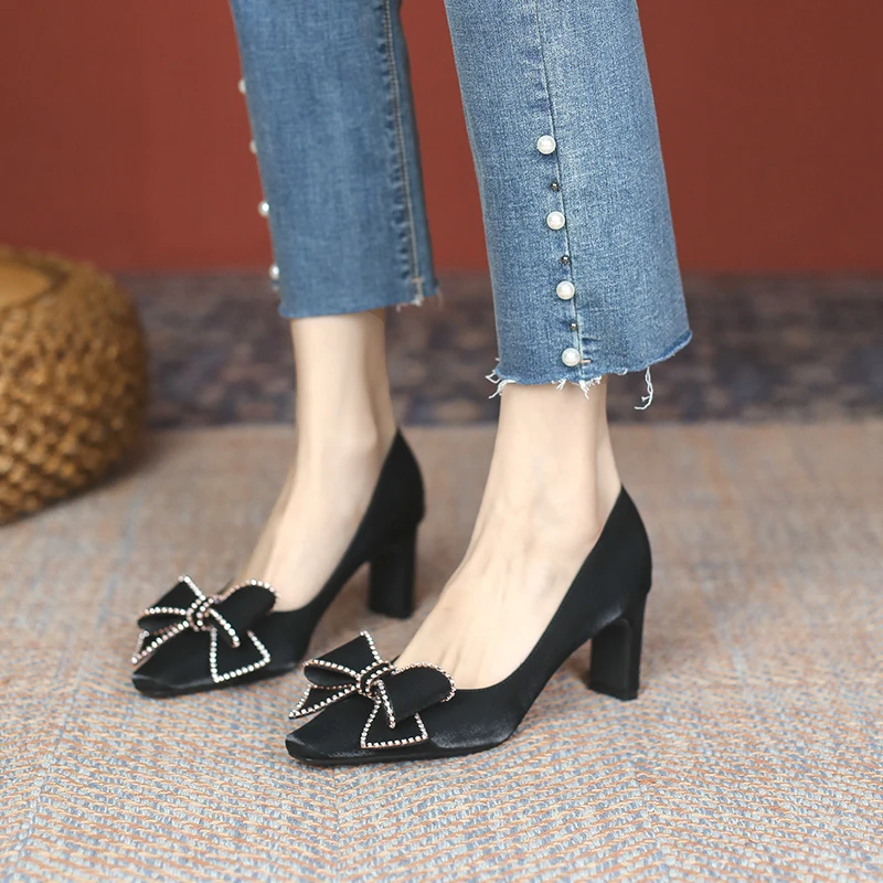 New Women's Shoes Spring Summer High Heels Luxury 2023 Trend Black High Heels Elegant Sandals Rhinestones