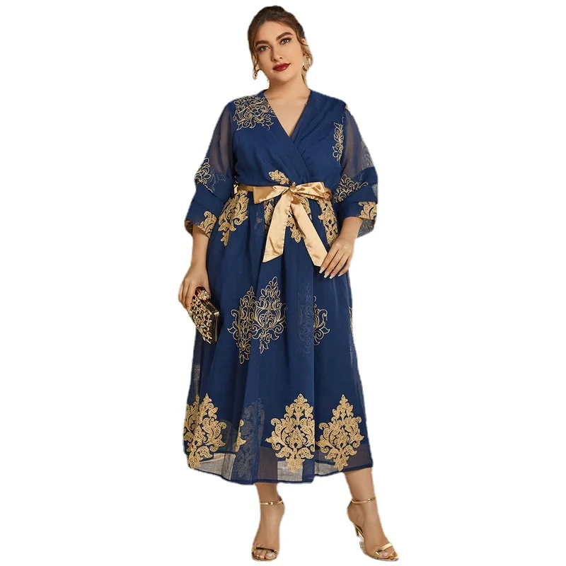 

Elegant Women Large Maxi Dresses 2022 Blue Formal Oversized Long Evening Party Wedding Muslim Festival Clothing L- 4XL