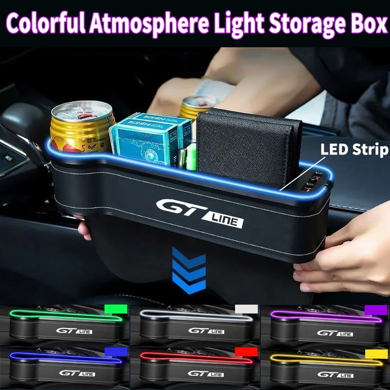 

Car Seat Gap Crevice Storage Box Bag LED Atmosphere Lamp USB Charging For Peugeot GT Line 508 5008 3008 208 2008 308 Accessorie