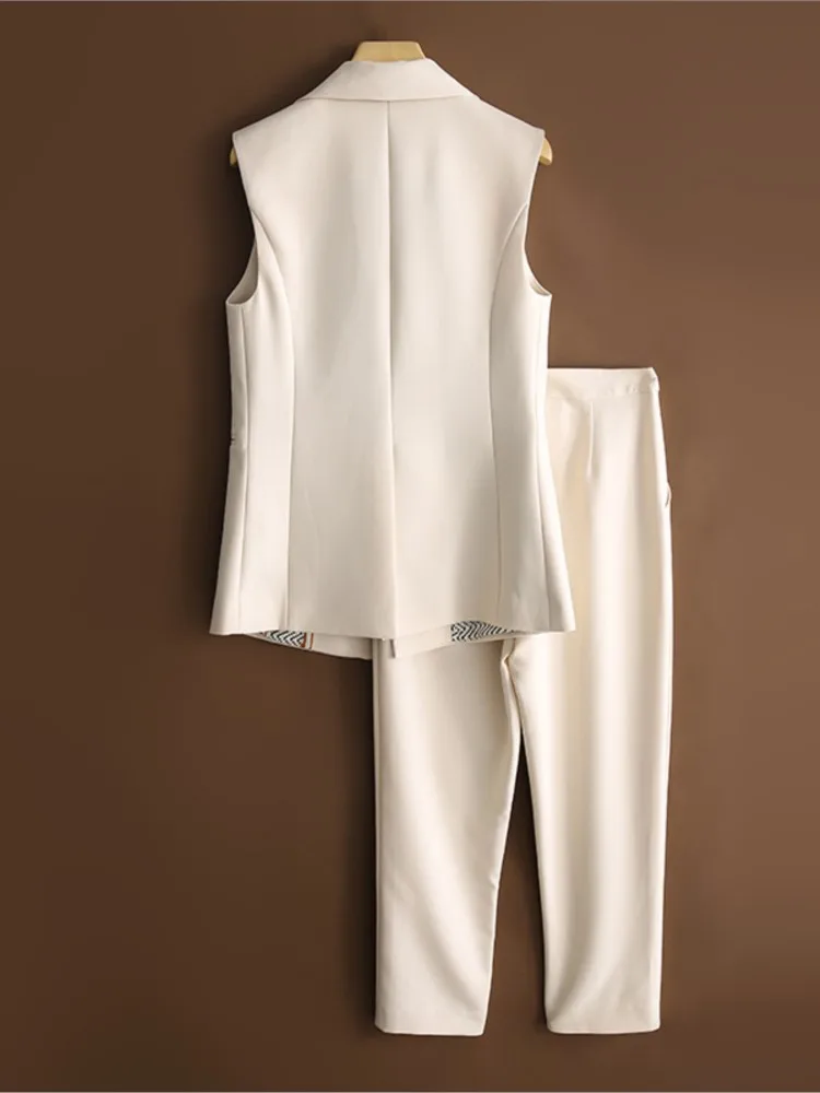 Work Pant Suits 2 PS for Women Business interview suit set notched uniform Sleeveless Blazer and Pant Office Lady suit