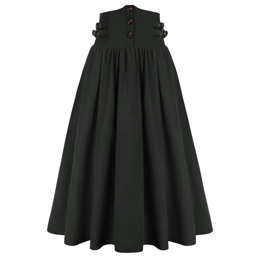 

SD Women Renaissance Maxi Skirt High Waist Smocked Back Waist A-Line Skirt With Buckle Straps At Side Waist Flared Skirts A30