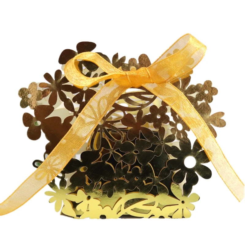 

50/100pcs Gold Flowers Candy Small Boxes for Wedding Guests Chocolate Packaging Box Wholesale Birthday Party Engagement Decor