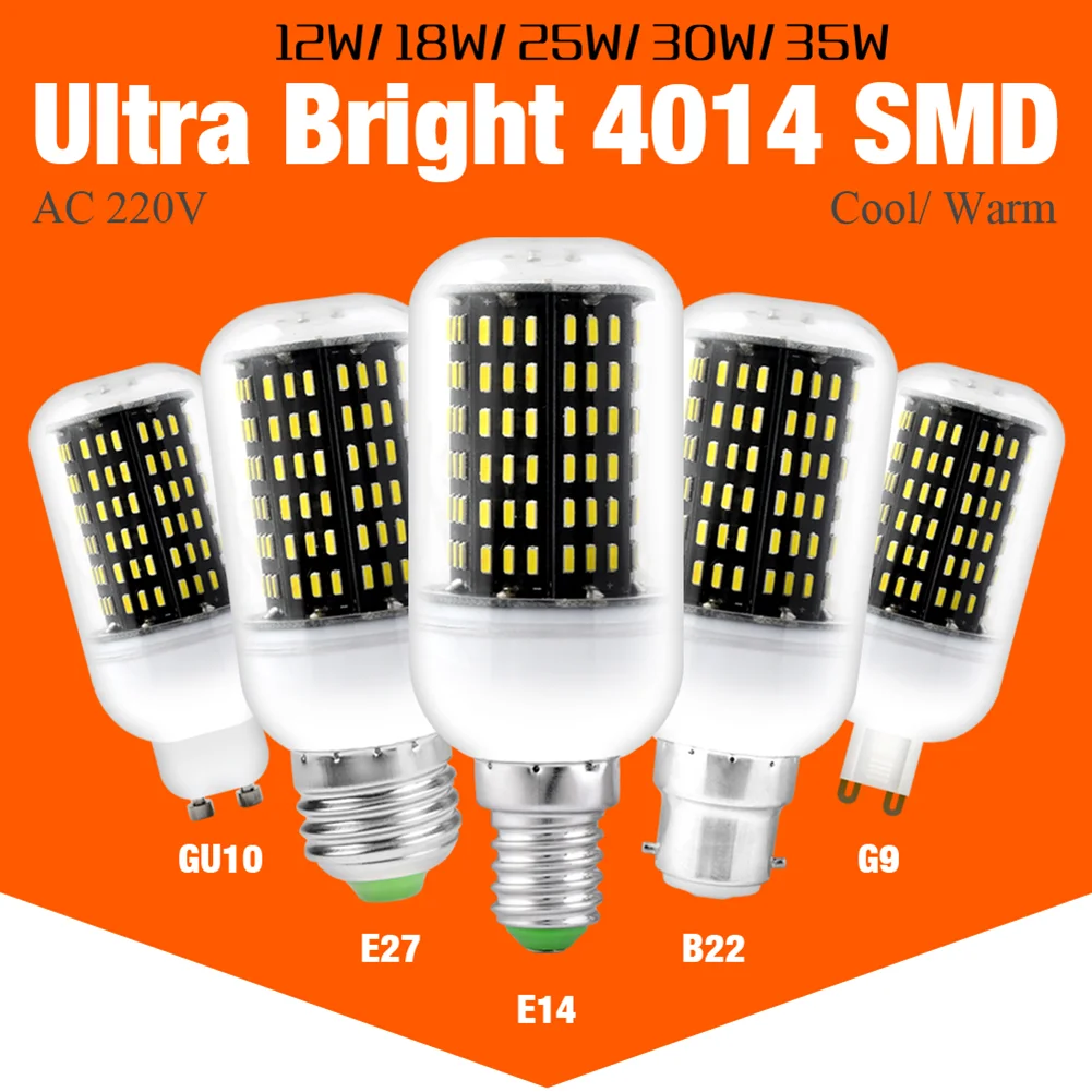 

E27 E14 B22 G9 GU10 220V SMD 4014 Cover Corn Light Lamp Bulb 12W 18W 25W 30W 35W Bombilla Lampada LED Lamp Chandelier Lighting