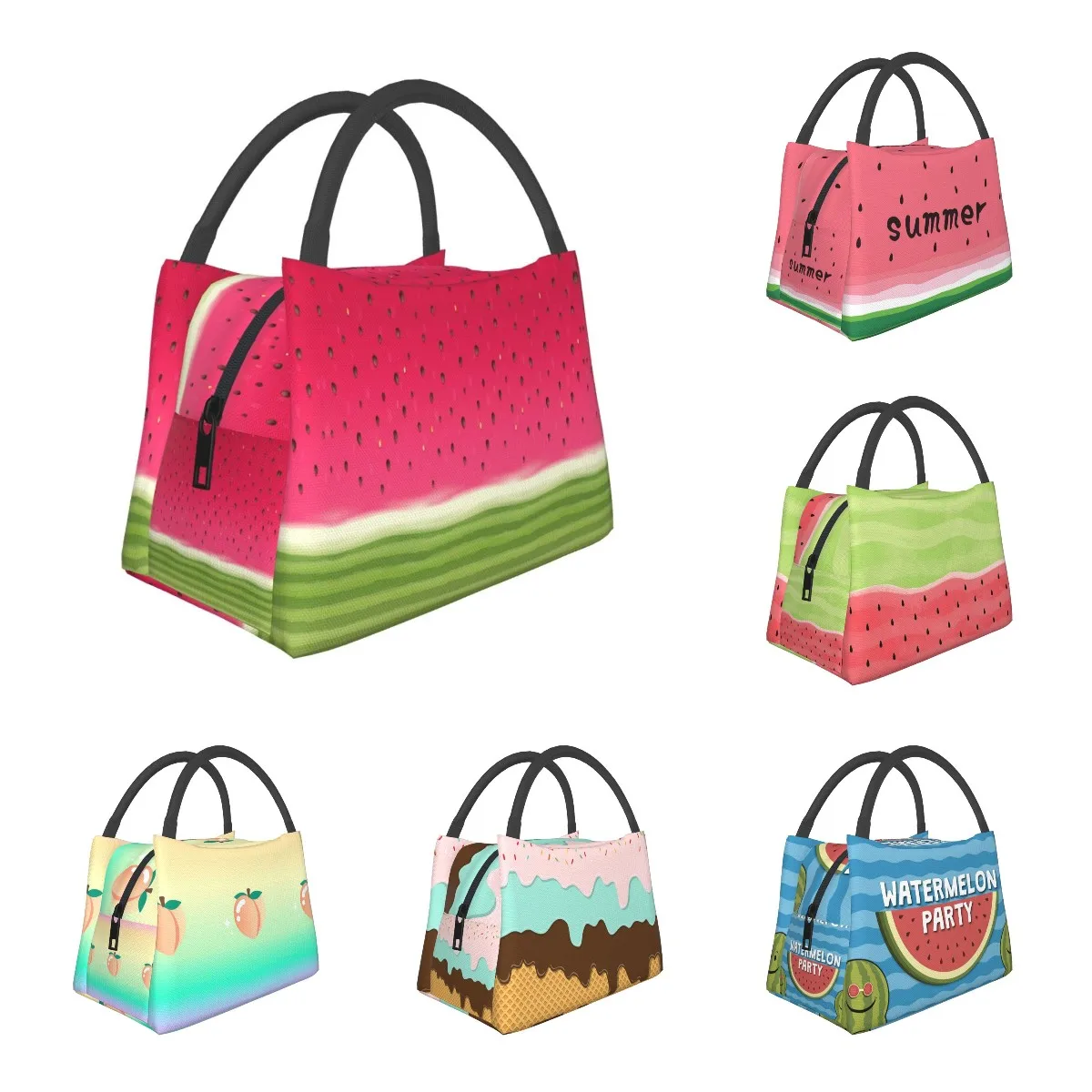 Watercolorful Watermelon Lunch Bag Bento Insulated Bag Cooler Bags for Kids Girls Women Tote Bag for Outdoor Shcool Work Picnic