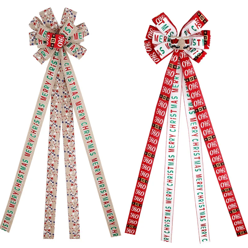 

Large Christmas Tree Decoration Imitation Hemp Star Letter Ribbon Knot New Years Home Party Decoration Bow