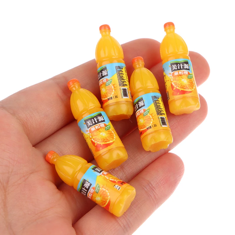 

5Pcs/lot 1:12 Dollhouse Miniature Drinks Mini Orange Juice Bottle Juices Beverage Model Kitchen Doll House Decor Accessories