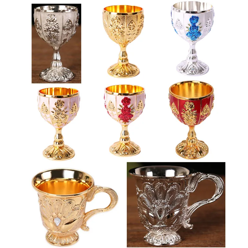 

1PC Aluminum Alloy Wine Glasses Retro Dinnerware Goblet Vintage European Style Spirit Vodka Champagne Glasses Bar Home Decor