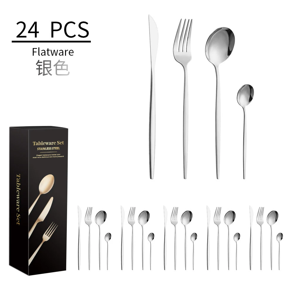 

Tableware 24-piece Set Stainless Steel Knife Fork Spoon Kitchen Equipment Gift Table
