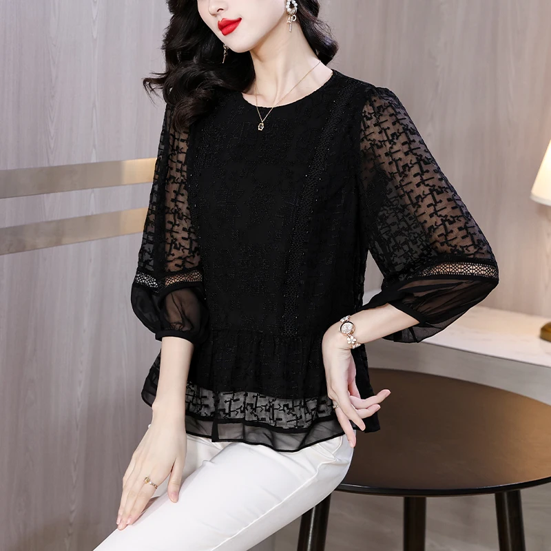 Женская блузка с вышивкой элегантная Свободная Повседневная белая из шелка