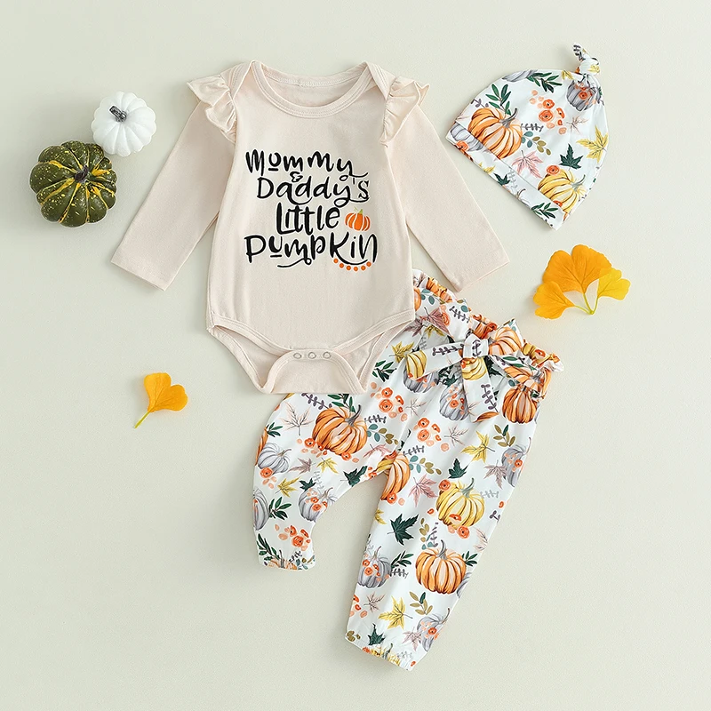 

3 шт., детский хлопковый комбинезон с длинным рукавом, брюки с поясом и шапка с узлом