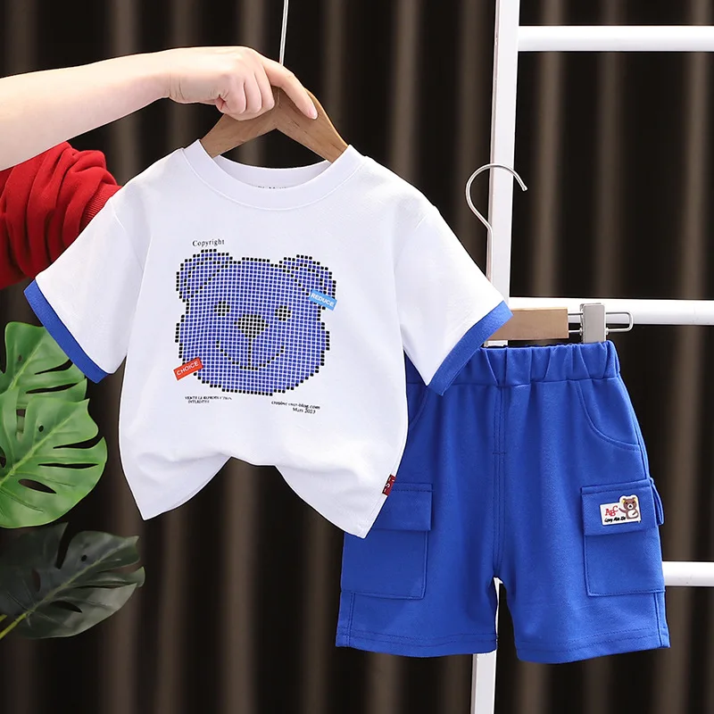 

Летняя одежда для маленьких мальчиков от 1 до 5 лет, футболки с круглым вырезом и короткими рукавами с мультяшным принтом и шорты, спортивный костюм для детей, комплект одежды для мальчиков