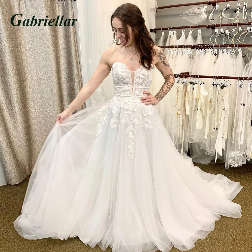 

Gabriellar Stylish Wedding Dress Sweetheart Appliques Detachable Sleeve Backless A-line Court Train Tulle 2023 Robe De Mariée