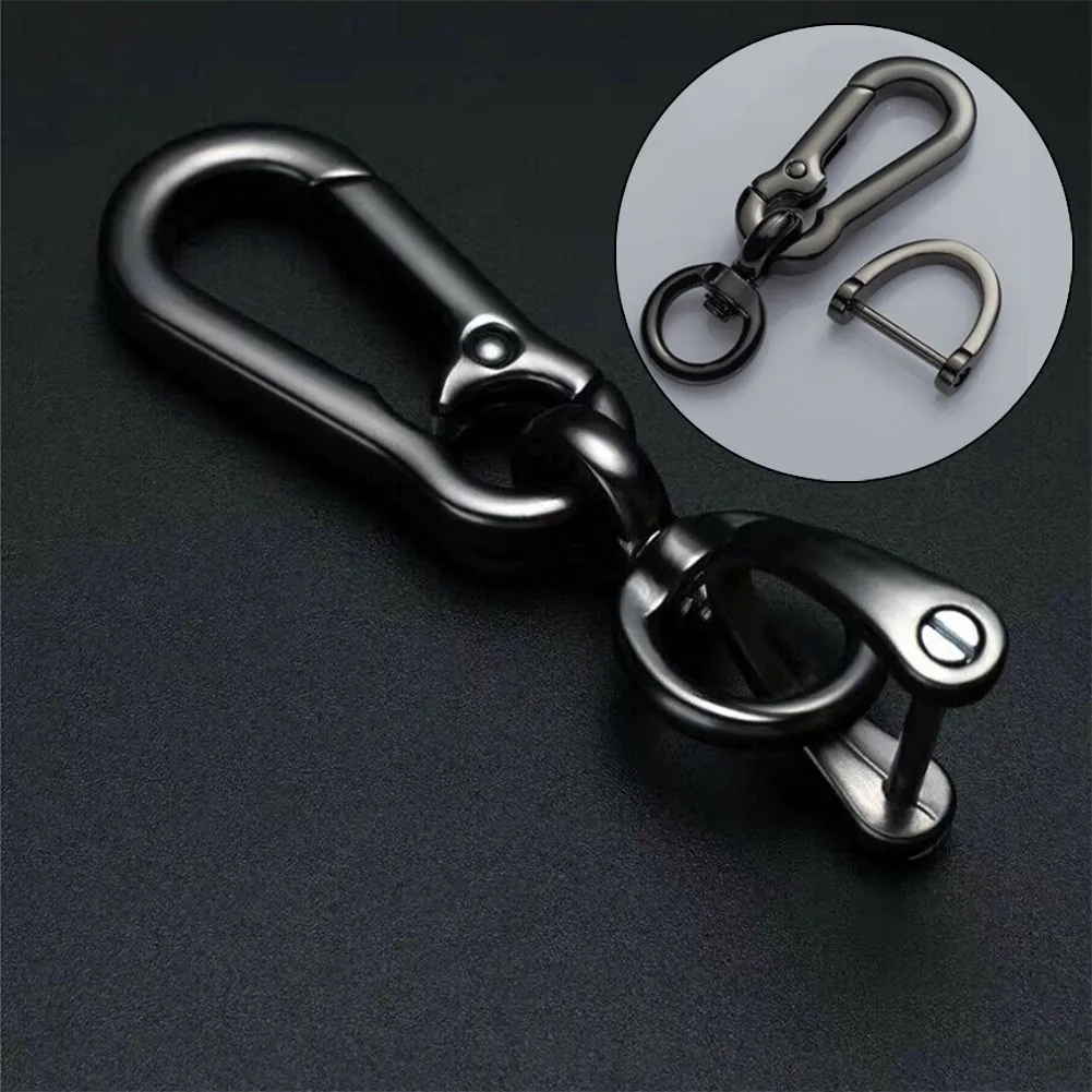 

1pc Creative Metal Car Keychain Keyring 8 Shape Buckle + Horseshoe Buckle Gun-Black Zinc Alloy 22mmx85mm
