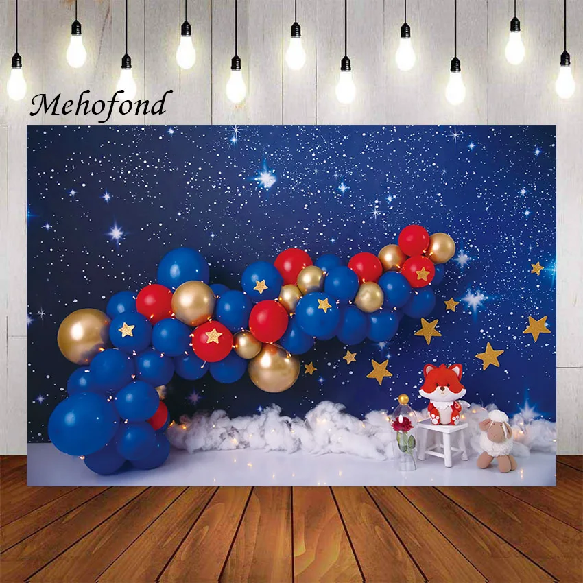 

Mehofond Photography Background Galaxy Starry Sky Space Blue Balloon Boy 1st Birthday Party Portrait Decor Backdrop Photo Studio
