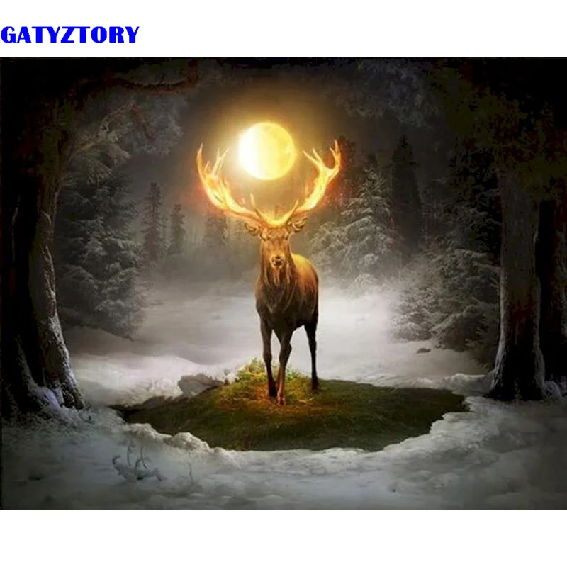

GATYZTORY рисунок по номерам, лунный свет, олень, рисунок, уникальный подарок, картина по номерам, фотография для Liv