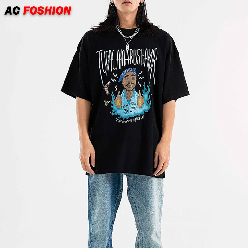 

Hip Hop Streetwear Men T Shirts Harajuku Oversized T-shirt Rocker Print Tops Tee Men Streetwear Summer Fashion Cotton Clothes