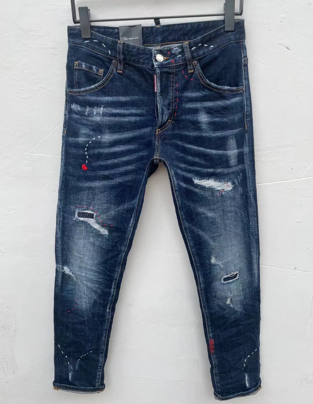 

Brand Men's Regular Fit Thin Light Blue Jeans 2022 Spring Dsquared2 Fashion Casual Cotton Stretch Pants Denim Trousers Male