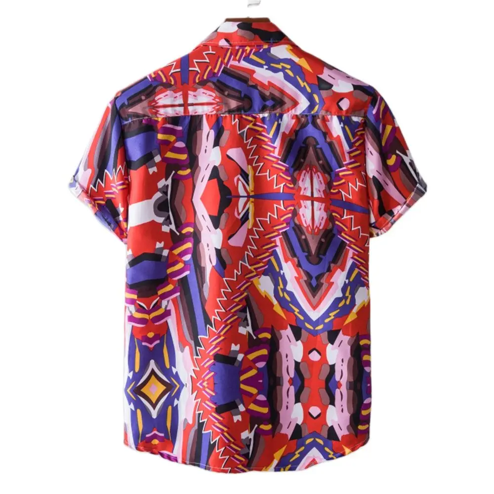 Summer Men Hawaiian Shirt Floral Print Loose Short Sleeve Tee Tops Turn-down Collar Buttons Casual Beach Blouse Streetwear