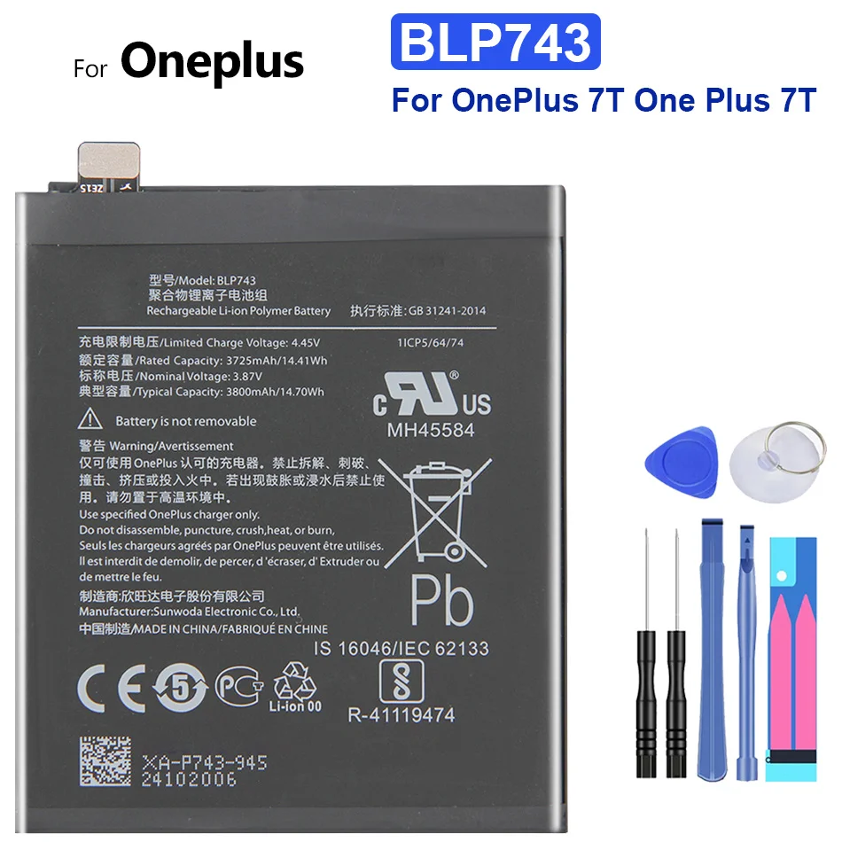 

Battery for Oneplus One 1+ for OnePlus 1 2 3 1+3 for One Plus 3 3T 5 5T 6 6T 7 7T Pro 7 Plus Batteries