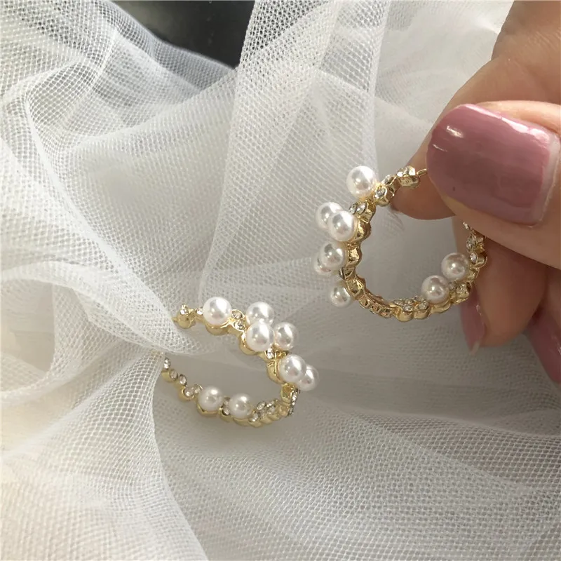 

S925 Silver Needle Korean Baroque Style Pearl Earrings Temperament Retro Casual Simple Women's Studs C Type Earrings