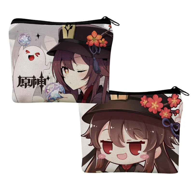 

Anime Genshin Impact Wallet Cartoon Cosplay Coin Purse Double Sided Printing Zhongli Klee Keqing Xiao Theme Wallet Gift